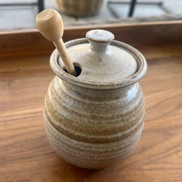 Handmade Honey Pot W/Lid Signed Pottery - Picture 1 of 7